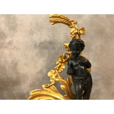 Belle paire de chenets en bronze doré et bronze patiné d'époque 19 ème Napoléon III