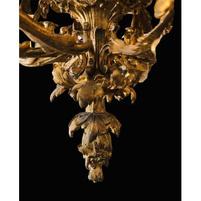 Important lustre en bronze doré d'époque 19 ème de style Louis XV