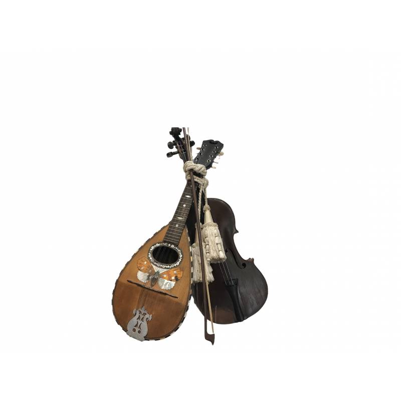 Trophée de musique décor d' un violon et d' une mandolin d' époque 19 ème