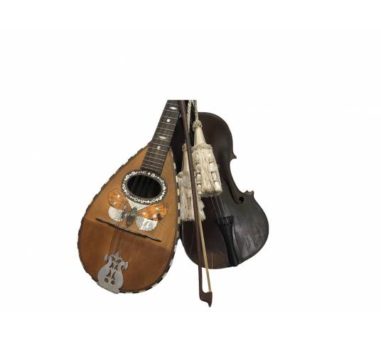 Trophée de musique décor d’un violon et d’une mandoline d’époque 19 ème
