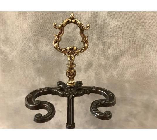 Serviteur de cheminée ancien en fonte et bronze d'époque 19 ème