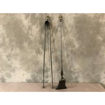 Set of iron fireplace accessories and period bronze Directoire
