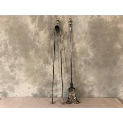 Set of iron fireplace accessories and period bronze Directoire