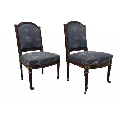 Pair of chairs held in mahogany 19 th Napoleon III Louis XVI