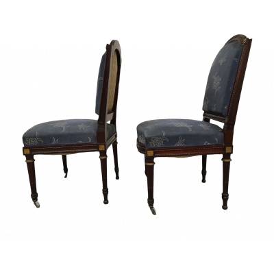 Pair of chairs held in mahogany 19 th Napoleon III Louis XVI