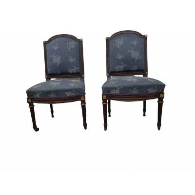 Pair of chairs held in mahogany 19 th Napoleon III Louis XVI