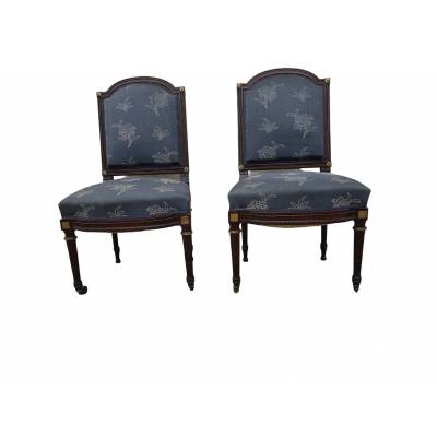 Paire de chaises garnies en acajou d'époque 19 ème Napoléon III Louis XVI