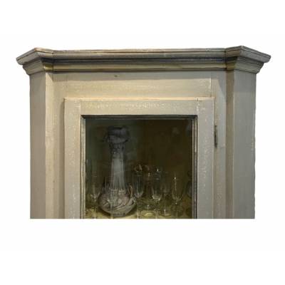 Encoignure, wooden corner piece painted with glass door