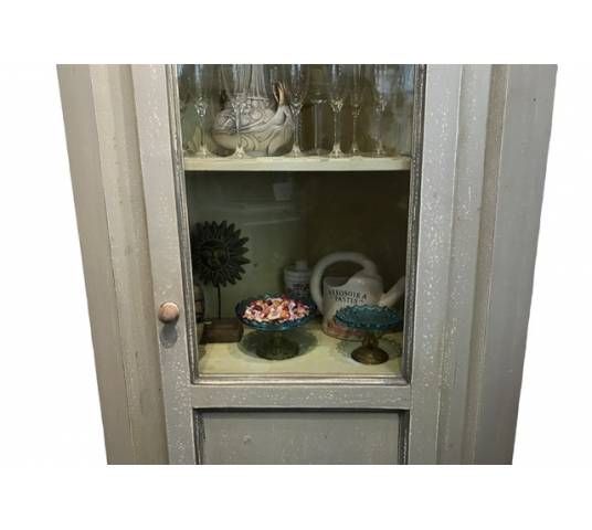 Encoignure, meuble d’angle en bois peint avec porte vitré