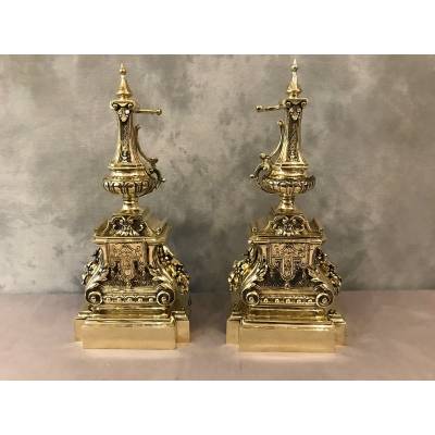 Pair of polished bronze channels 19 th of Louis XVI style