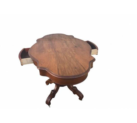 table guéridon en noyer avec un plateau en forme de violon d'époque 19 ème