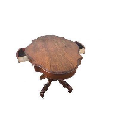 Guéridon table to walnut with a period in the shape of the violin of epoch 19 th