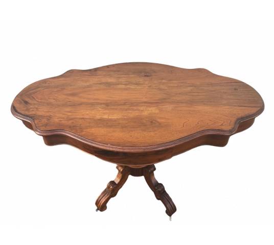 table guéridon en noyer avec un plateau en forme de violon d'époque 19 ème