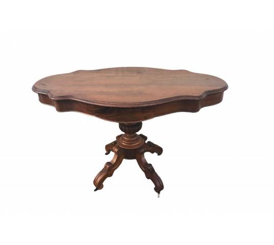 table guéridon en noyer avec un plateau en forme de violon d'époque 19 ème