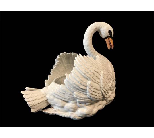 Grand cygne en porcelaine de biscuit d'époque 19 ème ( cache-pot)