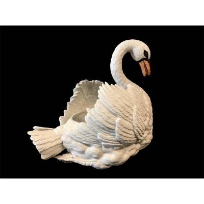 Grand cygne en porcelaine de biscuit d'époque 19 ème ( cache-pot)