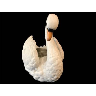 Grand cygne en porcelaine de biscuit d'époque 19 ème ( cache-pot)