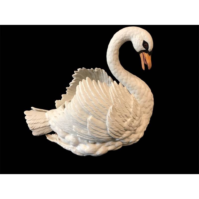 Grand cygne en porcelaine de biscuit d'époque 19 ème ( cache-pot)