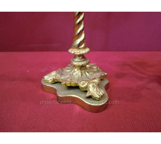 Paire de bougeoirs miniature en bronze doré d'époque 19 ème Napoléon III