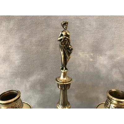 Beau bougeoir double en bronze d'époque 19 ème de style Directoire