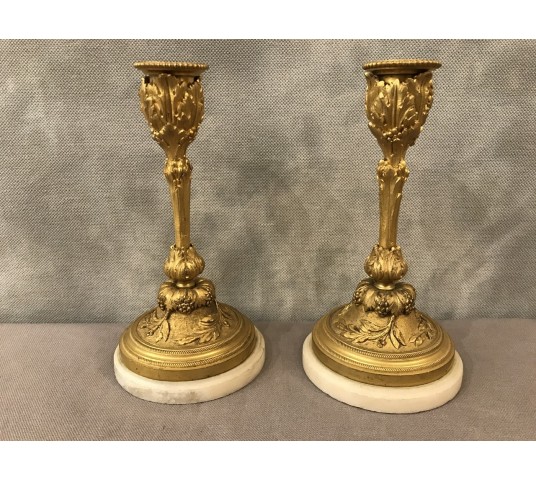 Petits bougeoirs en bronze doré de style Louis XVI Napoléon III 19 ème