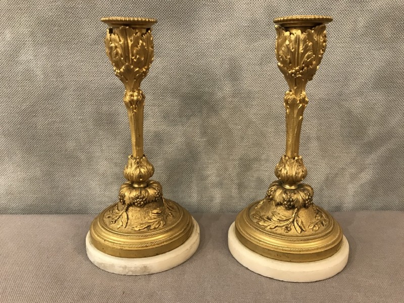 Small bougeoirs in gilded bronze Louis XVI Napoleon III 19 th