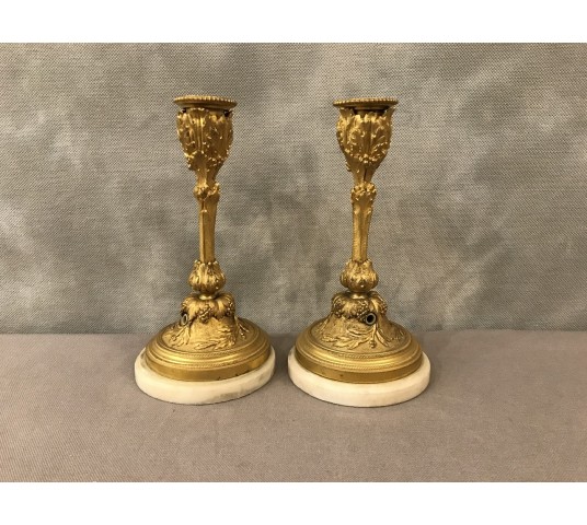 Small bougeoirs in gilded bronze Louis XVI Napoleon III 19 th