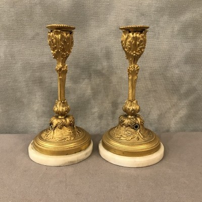 Small bougeoirs in gilded bronze Louis XVI Napoleon III 19 th
