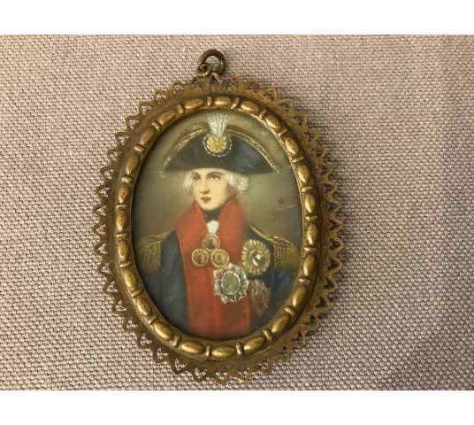Miniature small oval frame, portrait of the Admiral Nelson at the end 18 th