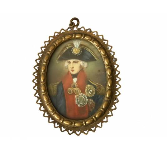 Miniature petit cadre ovale, portrait de l'Amiral Nelson d'époque fin 18 ème