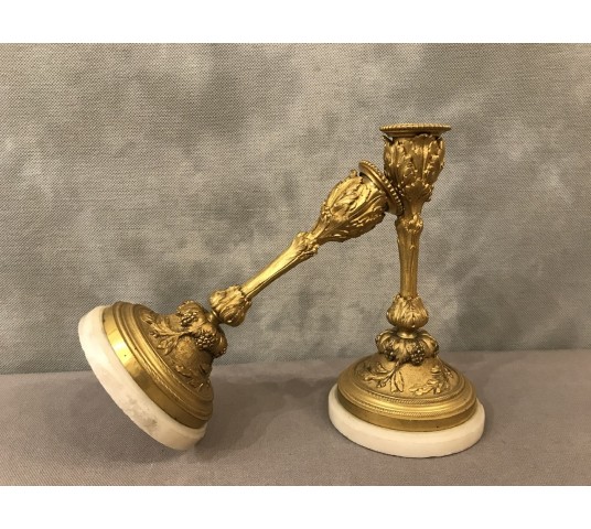 Small bougeoirs in gilded bronze Louis XVI Napoleon III 19 th