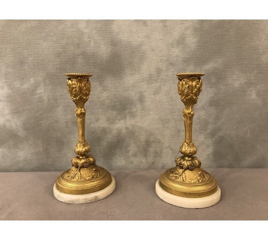 Petits bougeoirs en bronze doré de style Louis XVI Napoléon III 19 ème