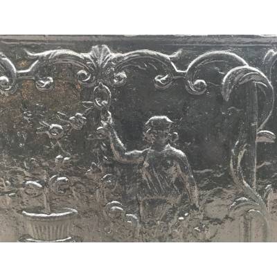 Beautiful fireplace plate in vintage blackened iron 18 th