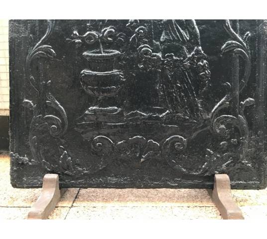 Beautiful fireplace plate in vintage blackened iron 18 th