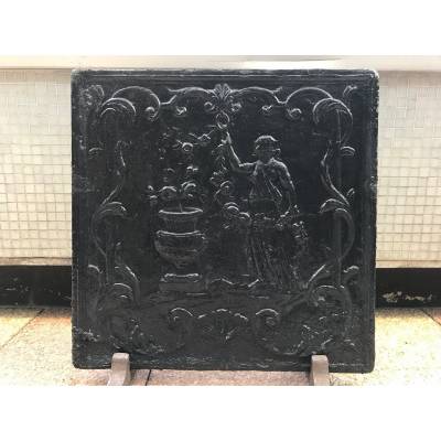 Beautiful fireplace plate in vintage blackened iron 18 th