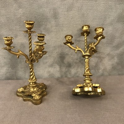 Paire de bougeoirs miniature en bronze doré d'époque 19 ème Napoléon III