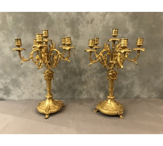 Pair de candélabres en bronze gilt of epoch 19 th