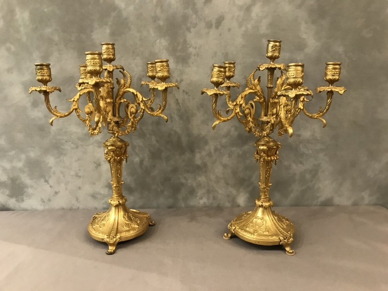 Pair de candélabres en bronze gilt of epoch 19 th