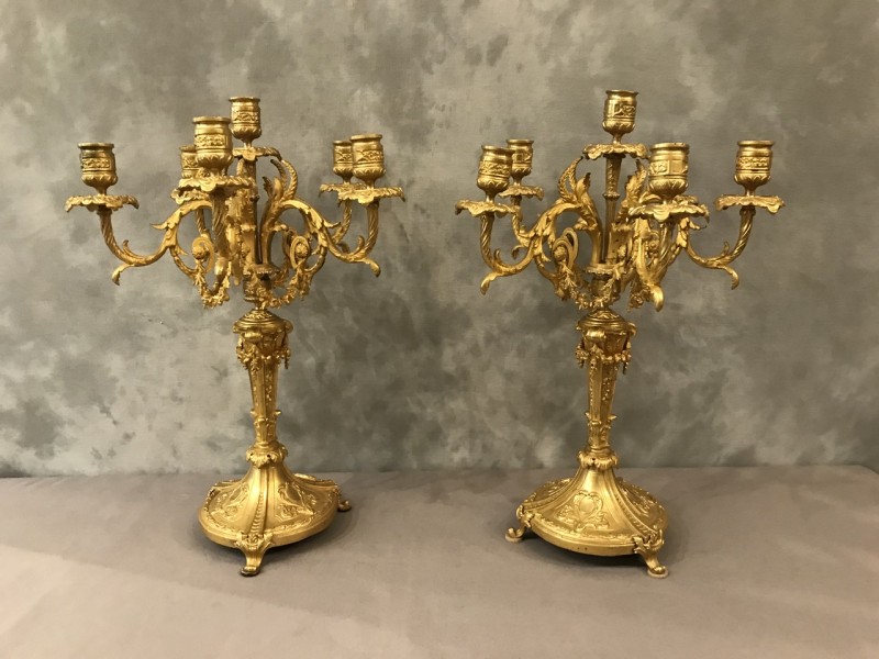 paire de candélabres en bronze doré d'époque 19ème-siècle