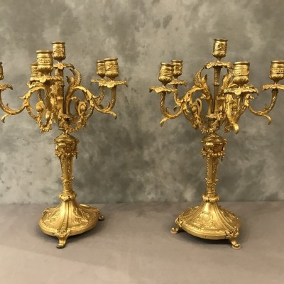 paire de candélabres en bronze doré d'époque 19ème-siècle