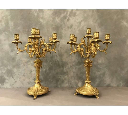 Pair de candélabres en bronze gilt of epoch 19 th