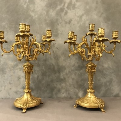 Pair de candélabres en bronze gilt of epoch 19 th