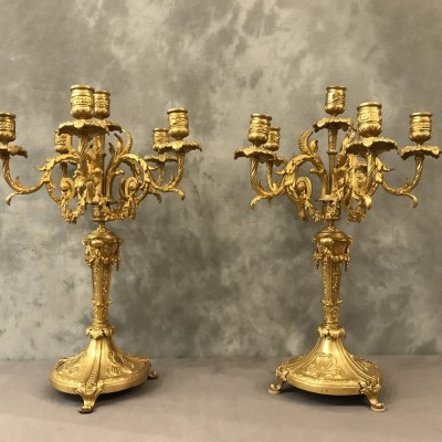 paire de candélabres en bronze doré d'époque 19ème-siècle