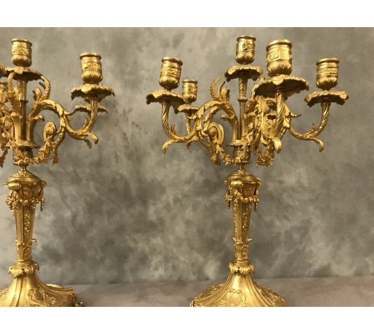 Pair de candélabres en bronze gilt of epoch 19 th