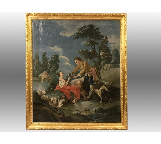 Table painting of epoch 18 in the taste of Watteau