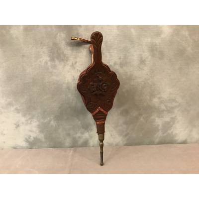 Soufflet de cheminée ancien en bois sculpté d'époque 19 ème