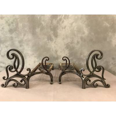 Pair of era polished iron tracks 18 th Louis XV