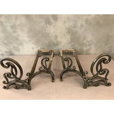 Pair of era polished iron tracks 18 th Louis XV
