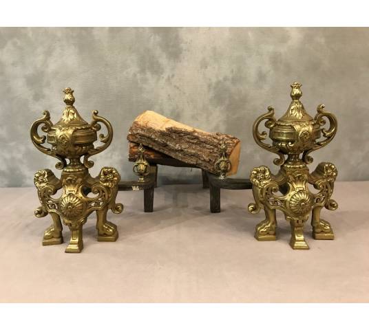 Chenets en bronze d'époque 19 ème de style Napoléon III Baroque