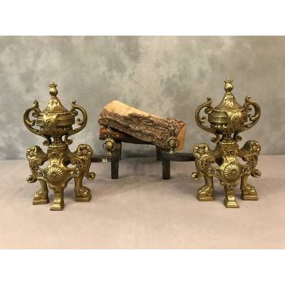 Chenets en bronze d'époque 19 ème de style Napoléon III Baroque